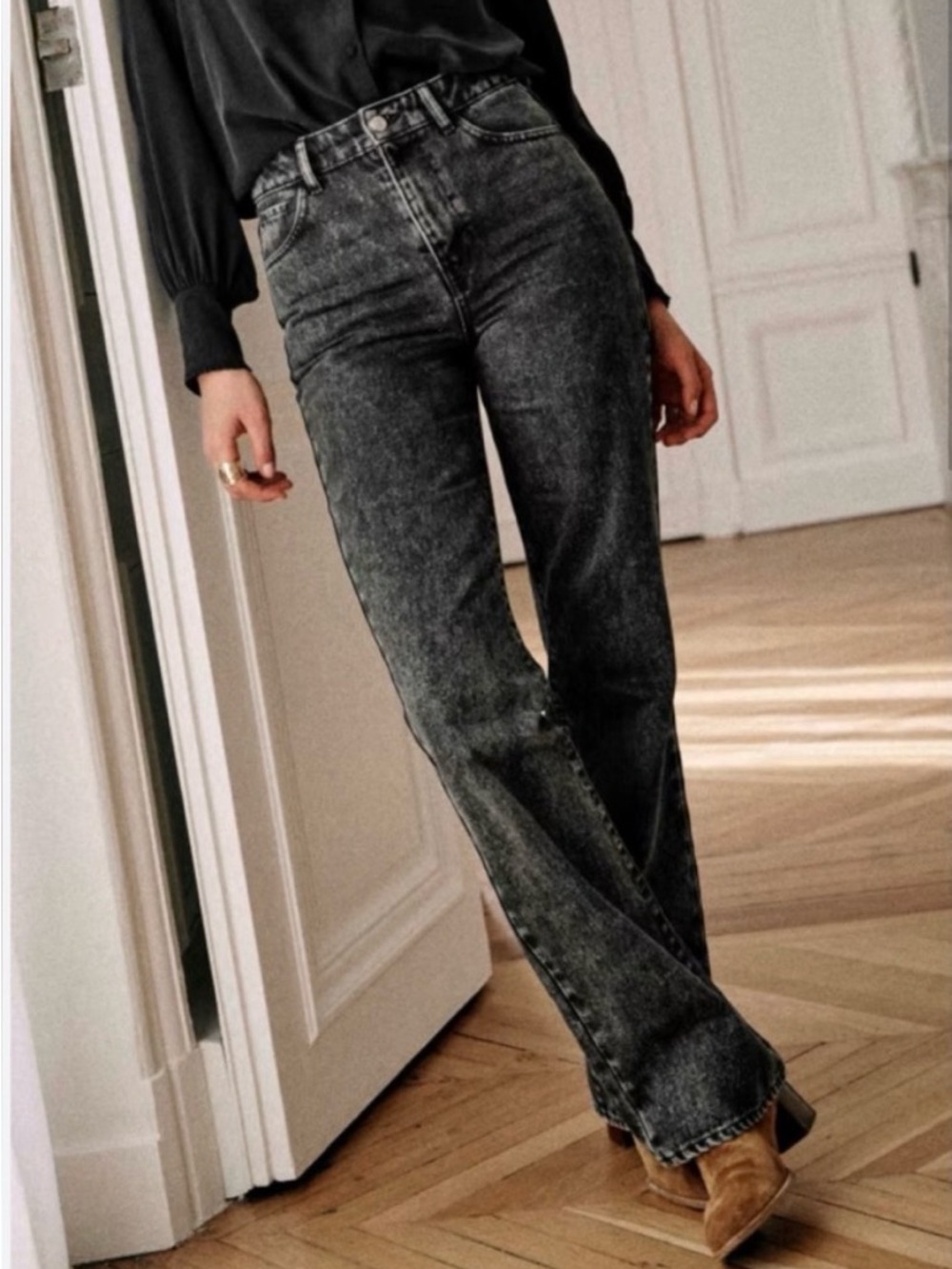 Sezane Serge Trousers in Washed Black